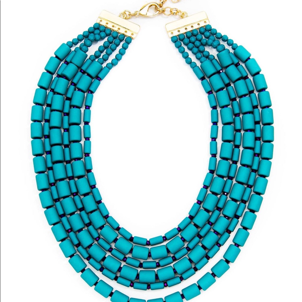 Layered Teal Beaded Statement Necklace